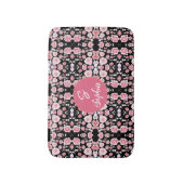 Rosa Blume Vintages Muster | Custom Monogram Badematte (Vorderseite Vertikal)