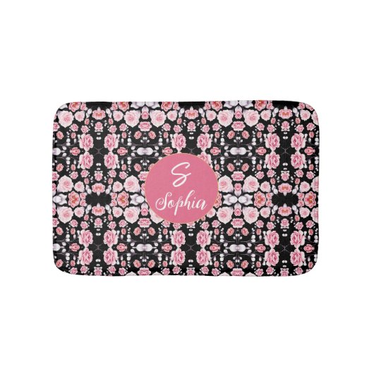 Rosa Blume Vintages Muster | Custom Monogram Badematte (Vorderseite)