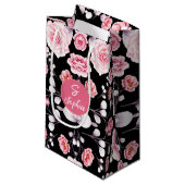 Rosa Blume Vintages Muster | Custom Monogram Kleine Geschenktüte (Vorderseite Schrägansicht)
