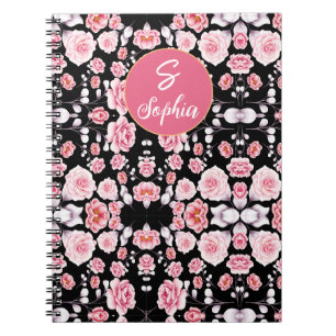 Rosa Blume Vintages Muster   Custom Monogram Notizblock