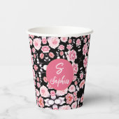 Rosa Blume Vintages Muster | Custom Monogram Pappbecher (Rückseite)