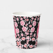 Rosa Blume Vintages Muster | Custom Monogram Pappbecher (Rechts)