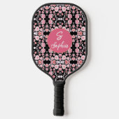 Rosa Blume Vintages Muster | Custom Monogram Pickleball Schläger (Rückseite)