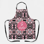 Rosa Blume Vintages Muster | Custom Monogram Schürze (Vorderseite)