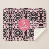 Rosa Blume Vintages Muster | Custom Monogram Sherpadecke (Vorderseite (Horizontal))