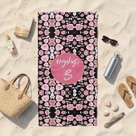 Rosa Blume Vintages Muster | Custom Monogram Strandtuch