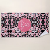 Rosa Blume Vintages Muster | Custom Monogram Strandtuch (Vorderseite)