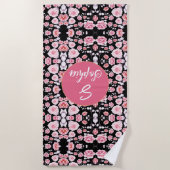 Rosa Blume Vintages Muster | Custom Monogram Strandtuch (Vorderseite)