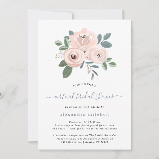 Rosa Blume| Virtuelles Brautparty Einladung (Vorderseite)