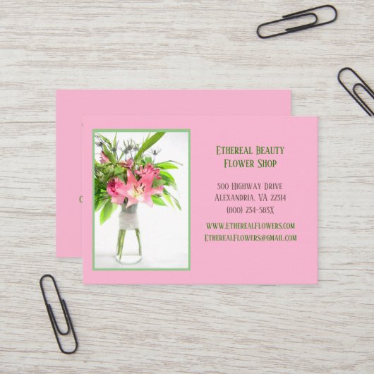 Rosa Blume Visitenkarte (Vorderseite/Rückseite Beispiel)