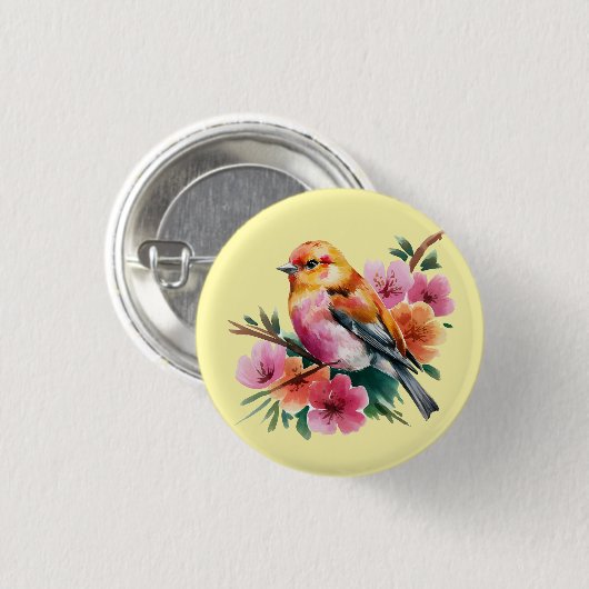 Rosa Blume Vogel Button (Vorne & Hinten)