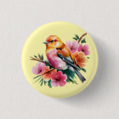 Rosa Blume Vogel Button (Vorderseite)