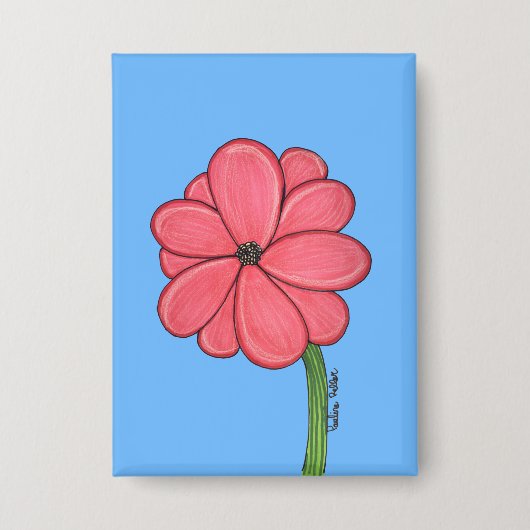 Rosa Blume voll mit blauem Hintergrund Button (Vorderseite)