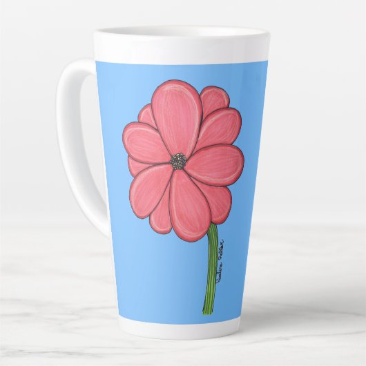 Rosa Blume voll mit blauem Hintergrund Milchtasse (Linke Ecke)