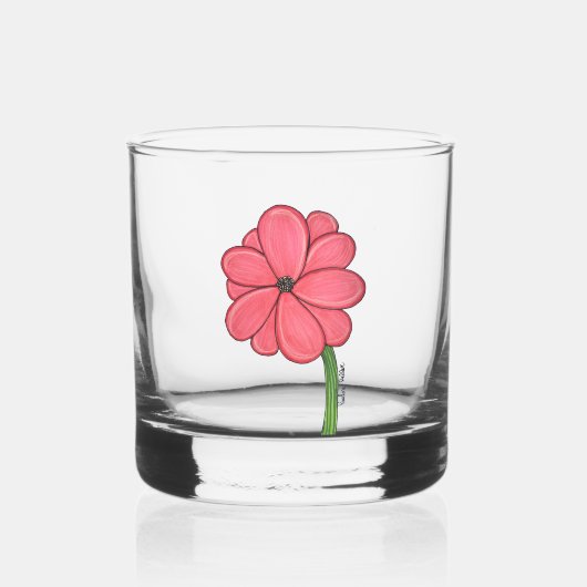 Rosa Blume voll mit blauem Hintergrund Whiskyglas (Vorderseite)