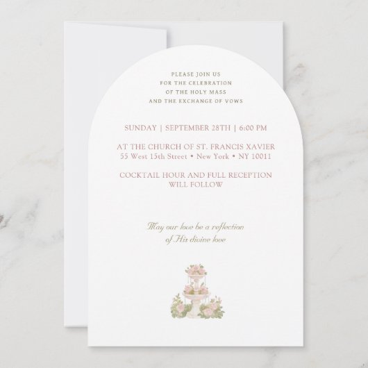 Rosa Blume Wappen Monogramm katholische Hochzeit Einladung (Rückseite)