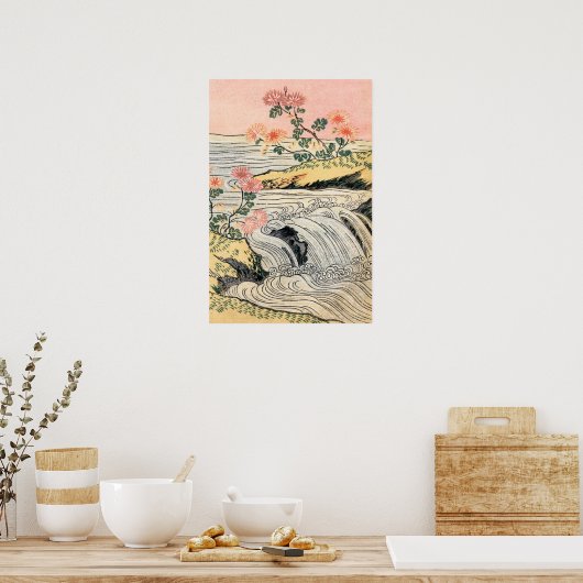 Rosa Blume Wasserfall Landschaft Poster (Küche)