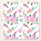 Rosa Blume Wasserfarbe nahtlos Rechteckiger Pappuntersetzer (Vorderseite)