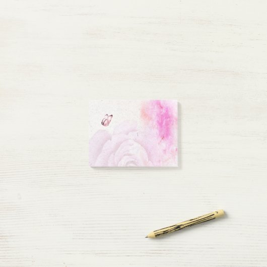 rosa Blume - Wasserfarbe - Rose Post-it Klebezettel (Auf Schreibtisch)