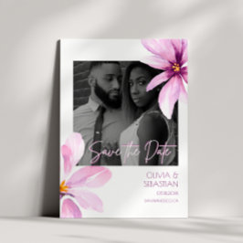 Rosa Blume Wasserfarbe Schwarz-weißes Foto Hochzei Save The Date