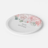 Rosa Blume Wasserfarbe Wasserfarbe Hochzeit Pappteller (Schrägansicht)