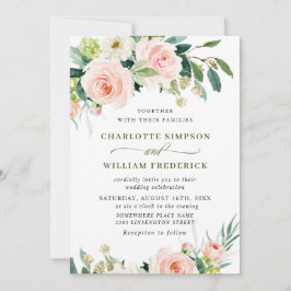 Rosa Blume Wasserfarben Grüne Hochzeit Einladung