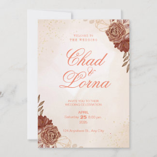 Rosa Blume Wasserfarben Hochzeitskarte Einladung