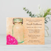 Rosa Blume Wasserfarben Mason Jar Brautparty Einladung (Stehend Vorderseite)