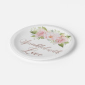 Rosa Blume Wasserfarben mit Liebe Pappteller (Schrägansicht)