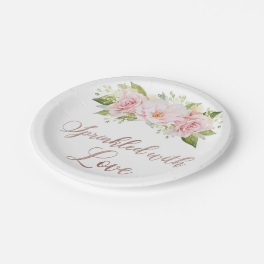 Rosa Blume Wasserfarben mit Liebe Pappteller (Schrägansicht)