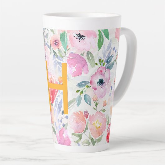 Rosa Blume, wasserfarben, monogramm Milchtasse (Rechte Ecke)