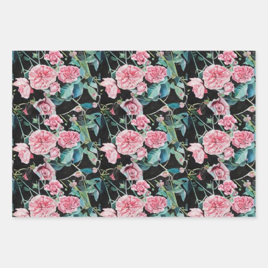 Rosa Blume Wasserfarbene Malerei Rose Geschenkpapier Set (Vorderseite 3)