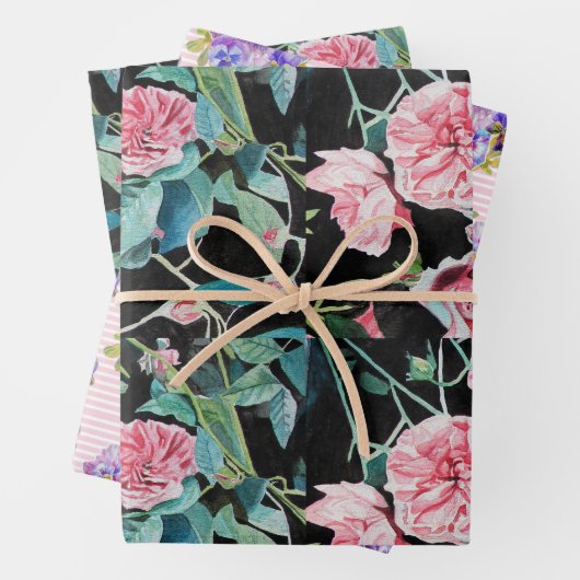 Rosa Blume Wasserfarbene Malerei Rose Geschenkpapier Set (Beispiel)