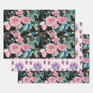 Rosa Blume Wasserfarbene Malerei Rose Geschenkpapier Set