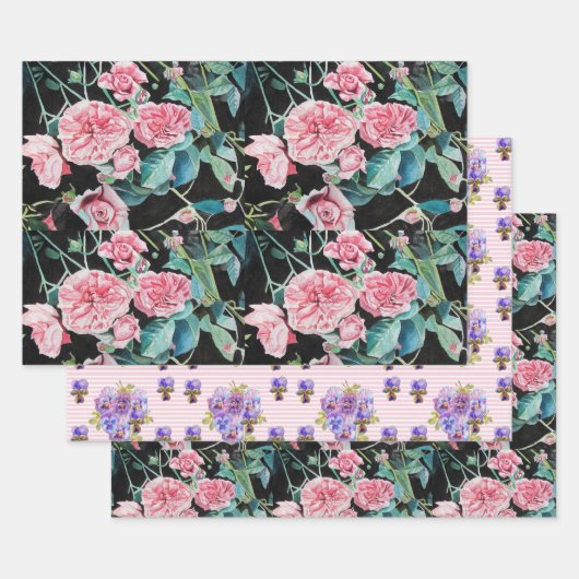 Rosa Blume Wasserfarbene Malerei Rose Geschenkpapier Set (Set)