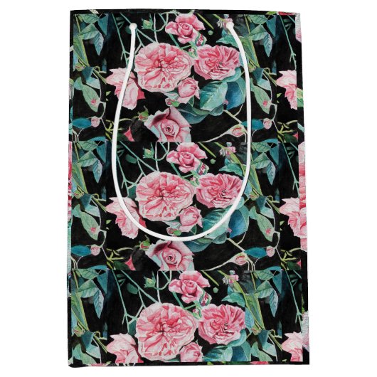 Rosa Blume Wasserfarbene Malerei Rose Mittlere Geschenktüte (Vorderseite)