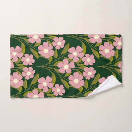 Rosa Blume Weichen Grüne Blätter Muster Badhandtuch Set (Handtuch)
