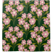 Rosa Blume Weichen Grüne Blätter Muster Duschvorhang (Vorderseite)