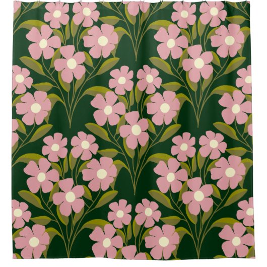 Rosa Blume Weichen Grüne Blätter Muster Duschvorhang (Vorderseite)