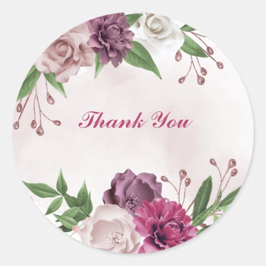 Rosa Blume weiß danke Runder Aufkleber (Vorderseite)
