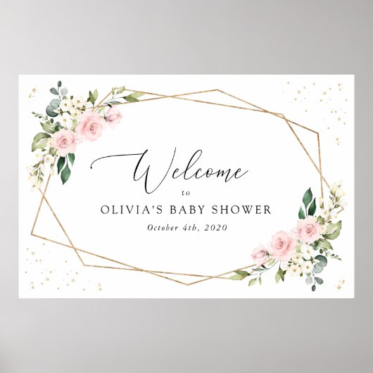 Rosa Blume, weiße Blume, Babydusche Empfang Poster (Vorne)