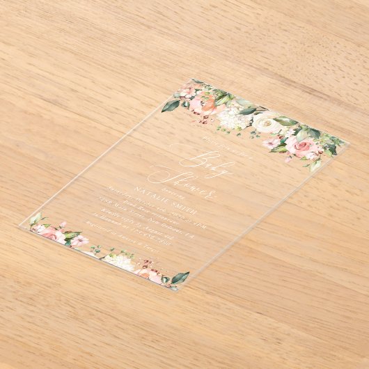 Rosa Blume, weiße Blume, Boho, Babydusche Acryleinladungen (Ablage )