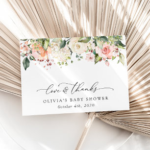 Rosa Blume, weiße Blume, Boho, Babydusche Dankeskarte