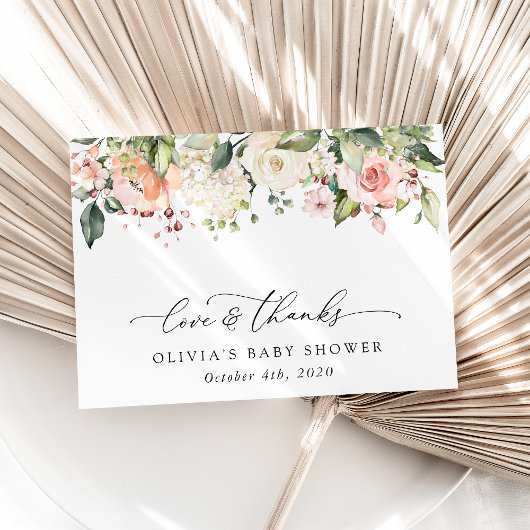 Rosa Blume, weiße Blume, Boho, Babydusche Dankeskarte