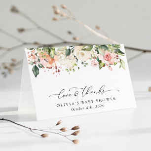 Rosa Blume, weiße Blume, Boho, Babydusche Dankeskarte