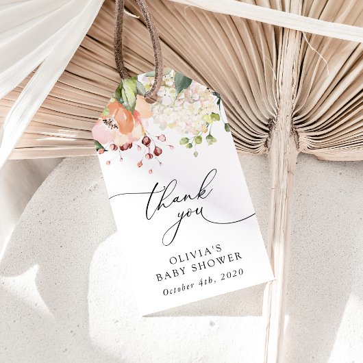 Rosa Blume, weiße Blume, Boho, Babydusche Geschenkanhänger