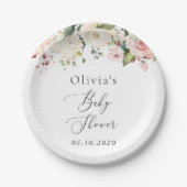 Rosa Blume, weiße Blume, Boho, Babydusche Pappteller (Vorderseite)