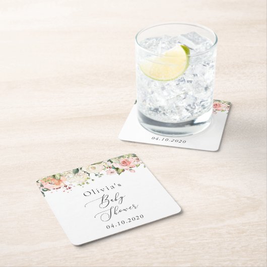 Rosa Blume, weiße Blume, Boho, Babydusche Rechteckiger Pappuntersetzer (Vor Ort)