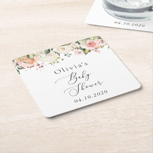 Rosa Blume, weiße Blume, Boho, Babydusche Rechteckiger Pappuntersetzer (angewinkelt)