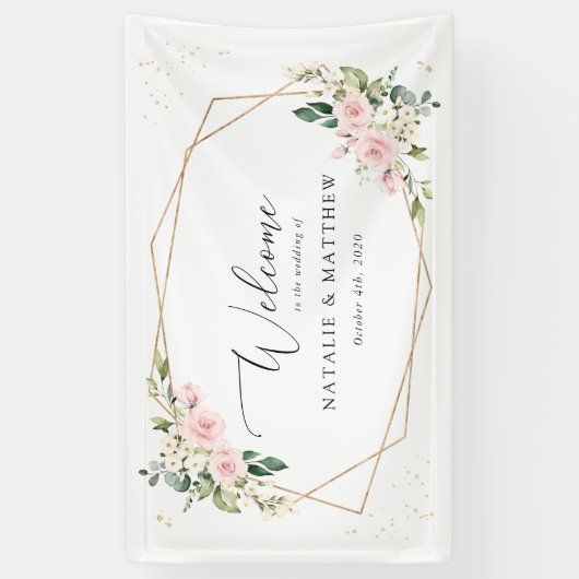 Rosa Blume, weiße Blume, Boho, Begrüßung Banner (Vertikal)